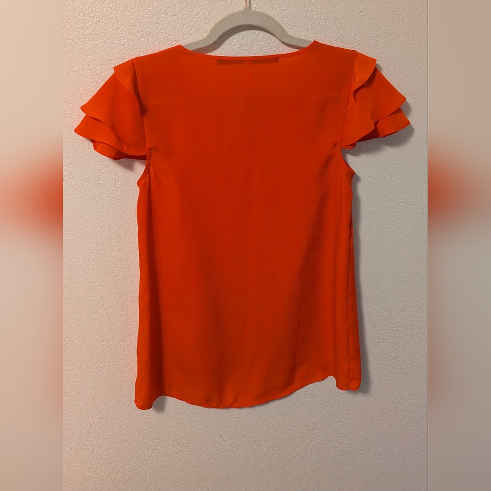 Kensie Orange Flutter Sleeve Ruffled Blouse - Picture 2 of 4